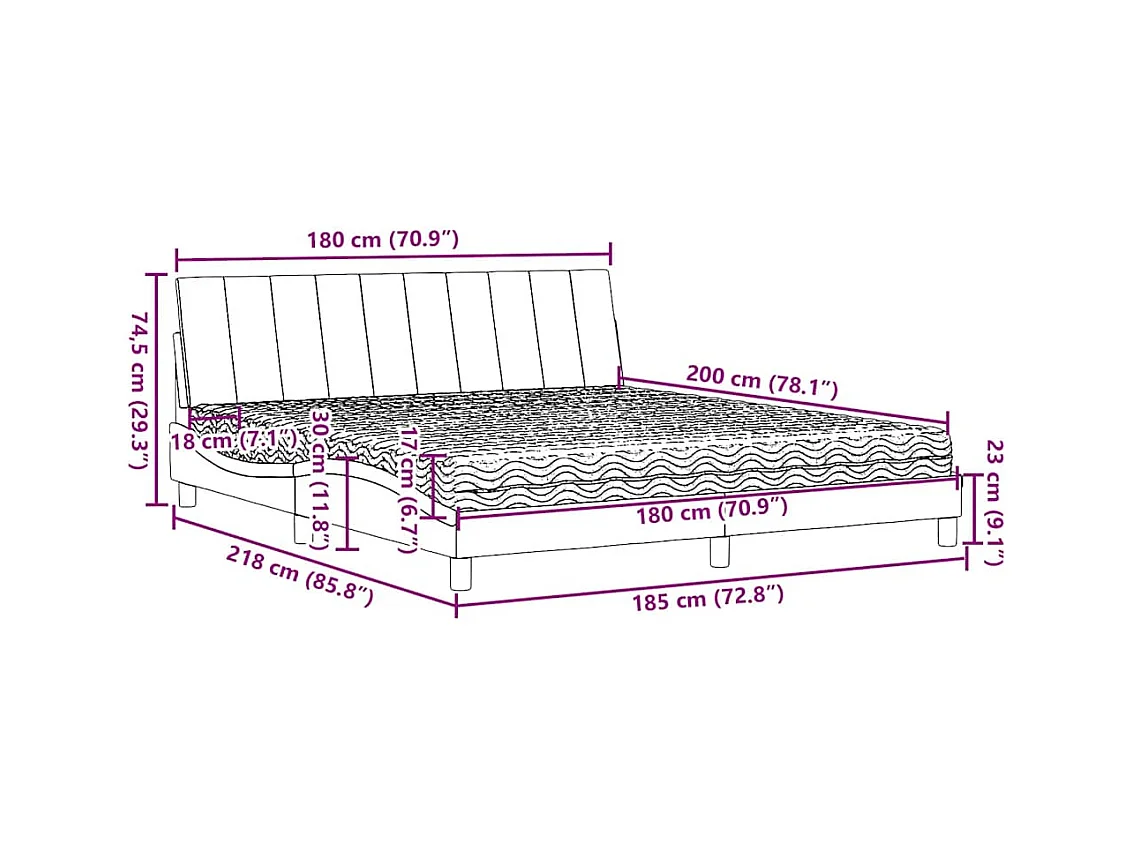 Lit avec matelas Hanko bleu 180x200 cm tissu