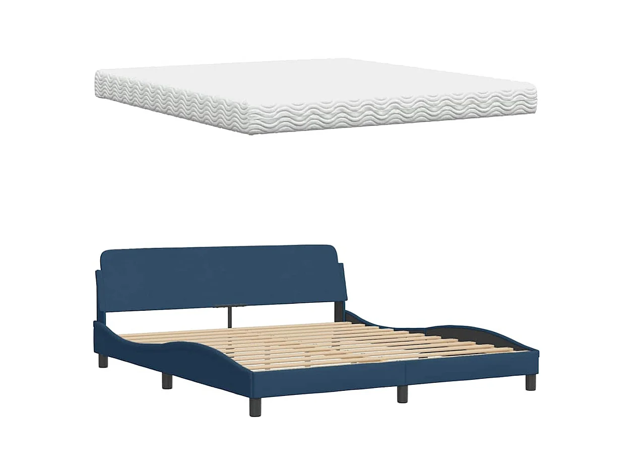 Bett mit Matratze "Hanko" Blau 180x200 cm Stoff