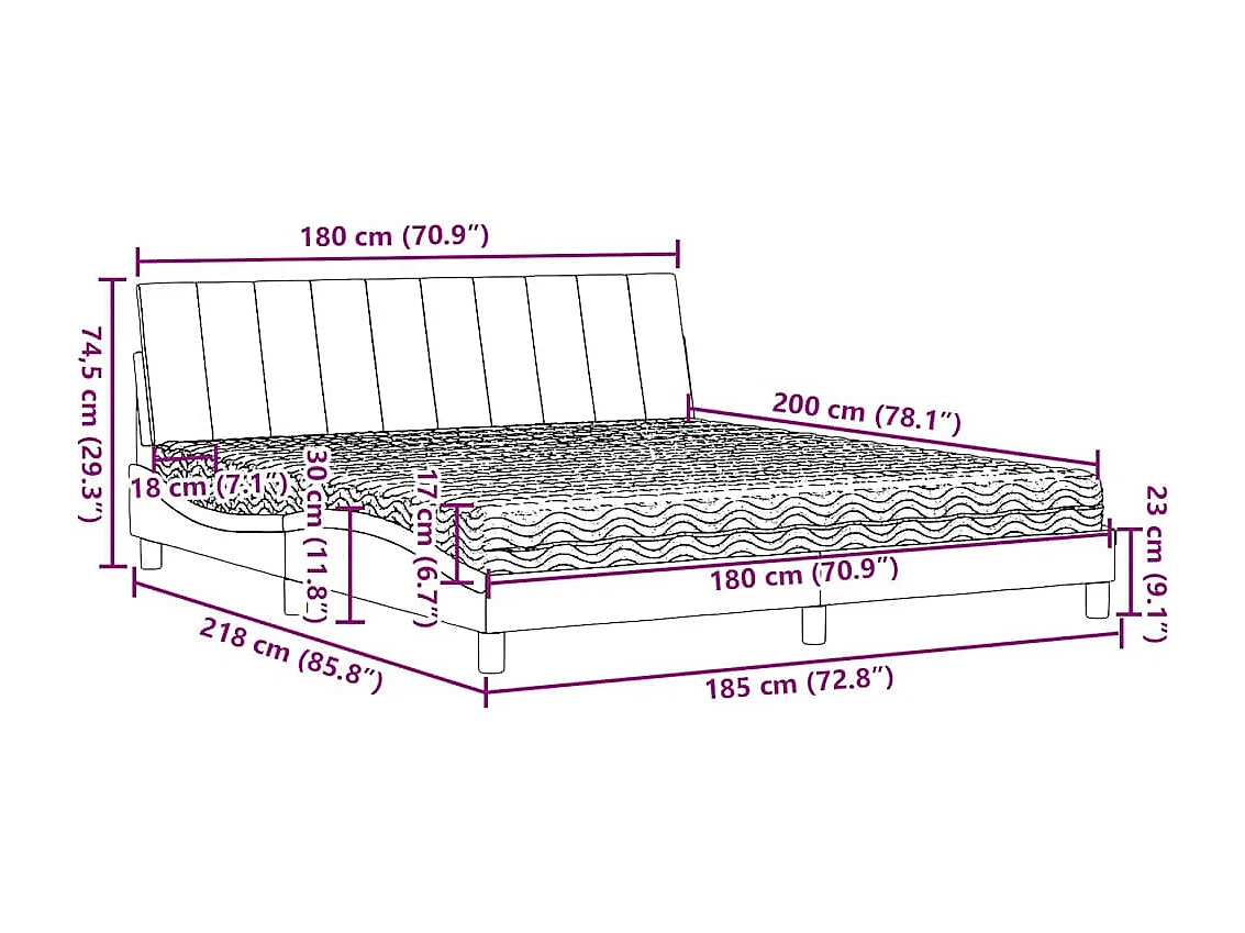 Bed met matras "Hanko" stof blauw 180x200 cm