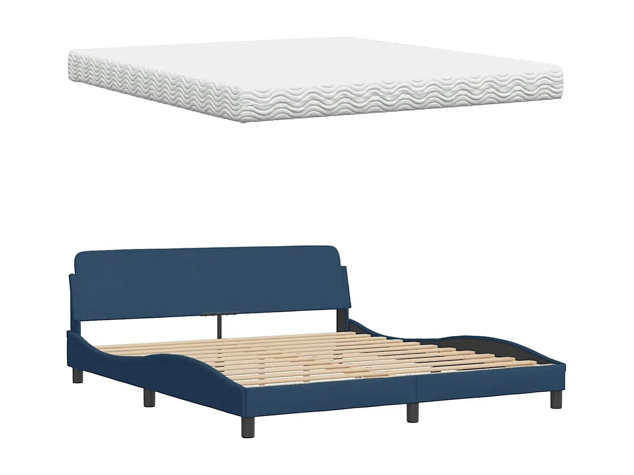 Bed met matras "Hanko" stof blauw 180x200 cm