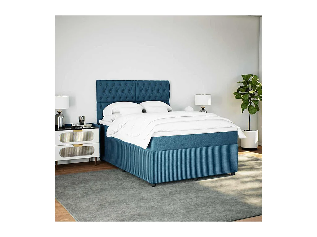 Boxspringbett mit Matratze Blau 140x190 cm Samt