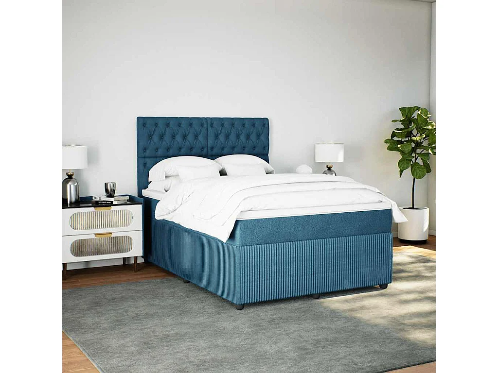 Cama box spring con colchón terciopelo azul 140x190 cm