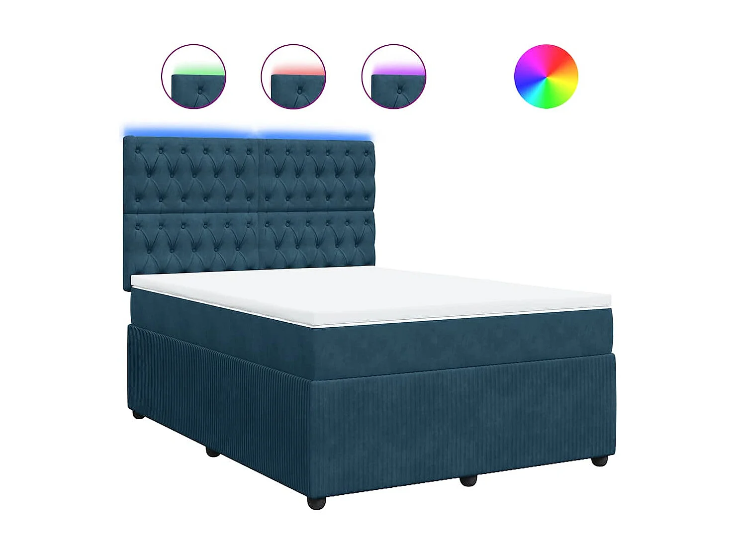 Sommier à lattes de lit et matelas bleu 140x190 cm velours