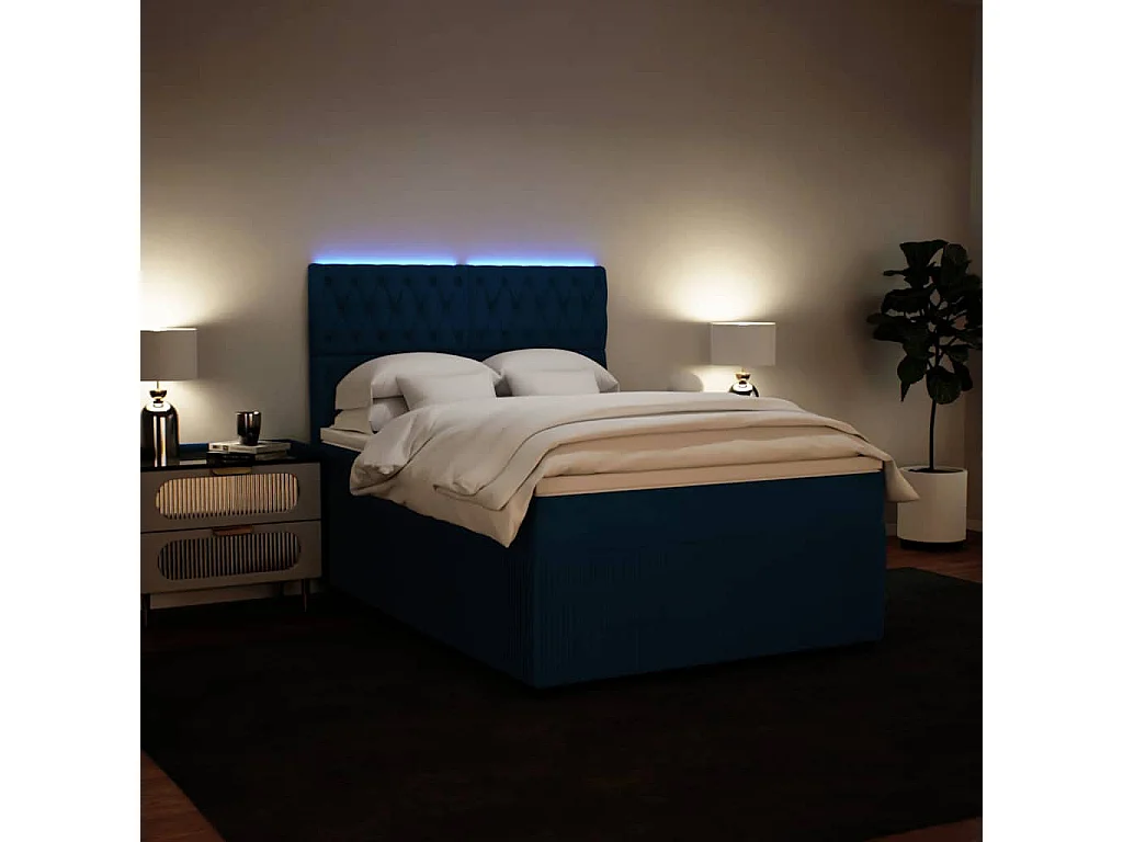 Sommier à lattes de lit et matelas bleu 140x190 cm velours