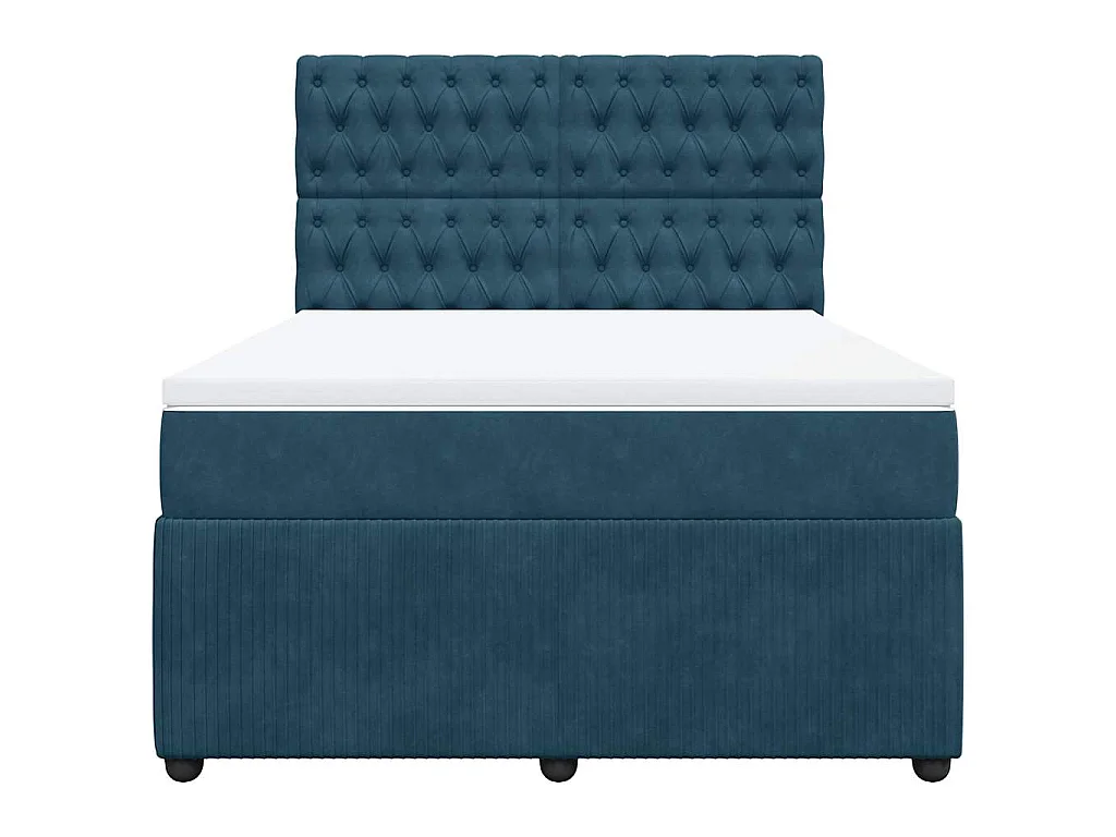 Sommier à lattes de lit et matelas bleu 140x190 cm velours