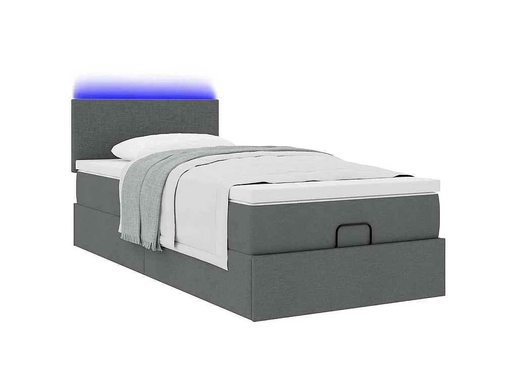 Estrutura cama otomana colchão 100x200cm tecido cinzento escuro