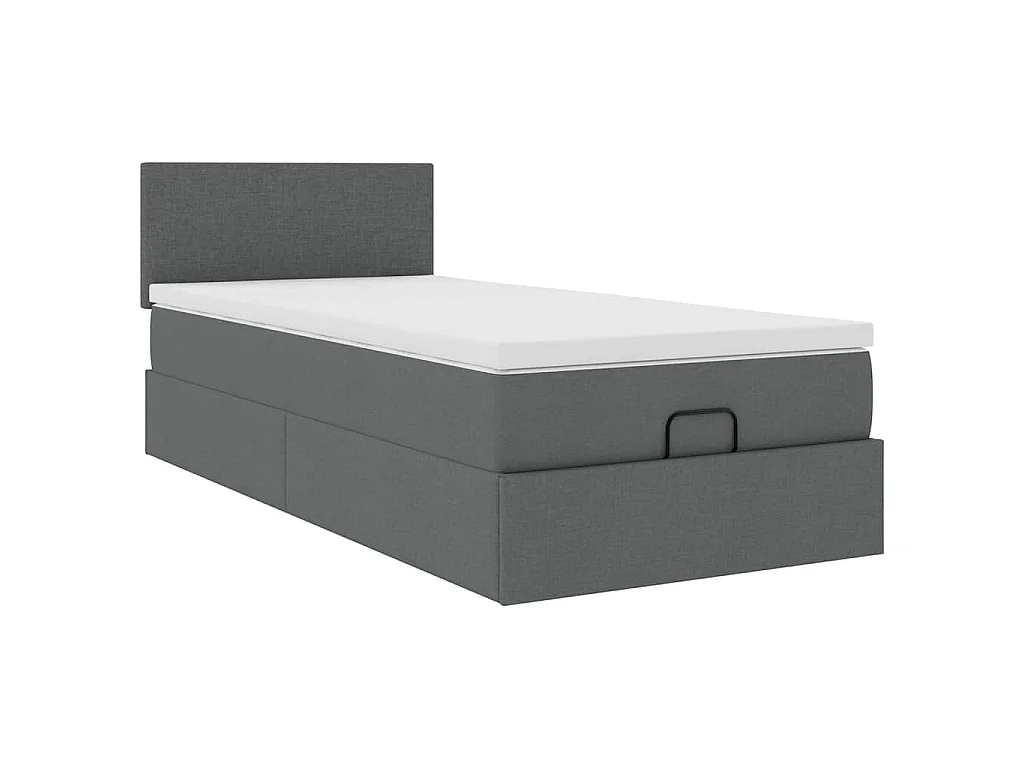Estrutura cama otomana colchão 100x200cm tecido cinzento escuro