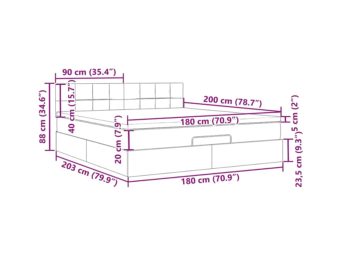 Ottomane Bett mit Matratze & LEDs Hellgrau 180x200 cm Stoff