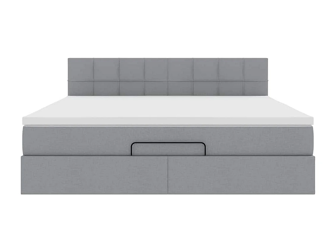 Ottomane Bett mit Matratze & LEDs Hellgrau 180x200 cm Stoff