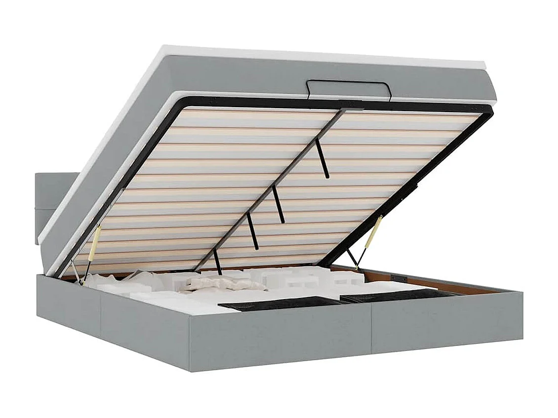 Ottomane Bett mit Matratze & LEDs Hellgrau 180x200 cm Stoff