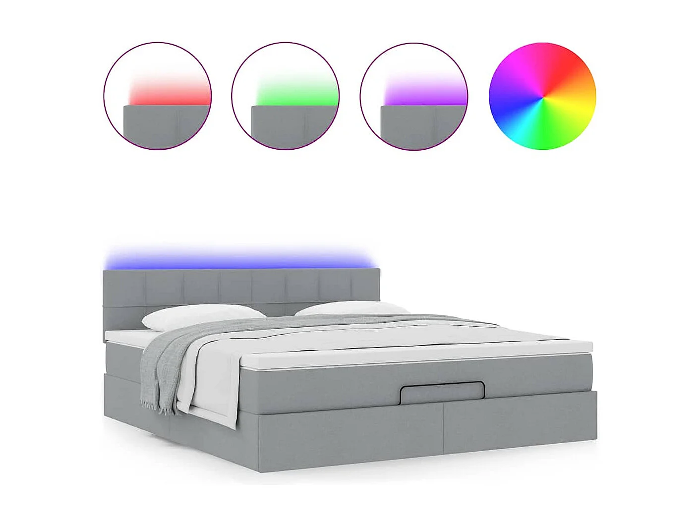 Ottomane Bett mit Matratze & LEDs Hellgrau 180x200 cm Stoff