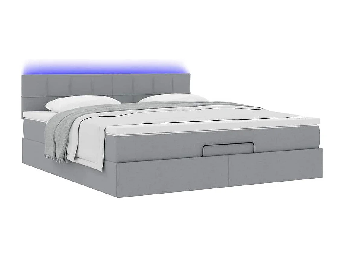 Ottomane Bett mit Matratze & LEDs Hellgrau 180x200 cm Stoff