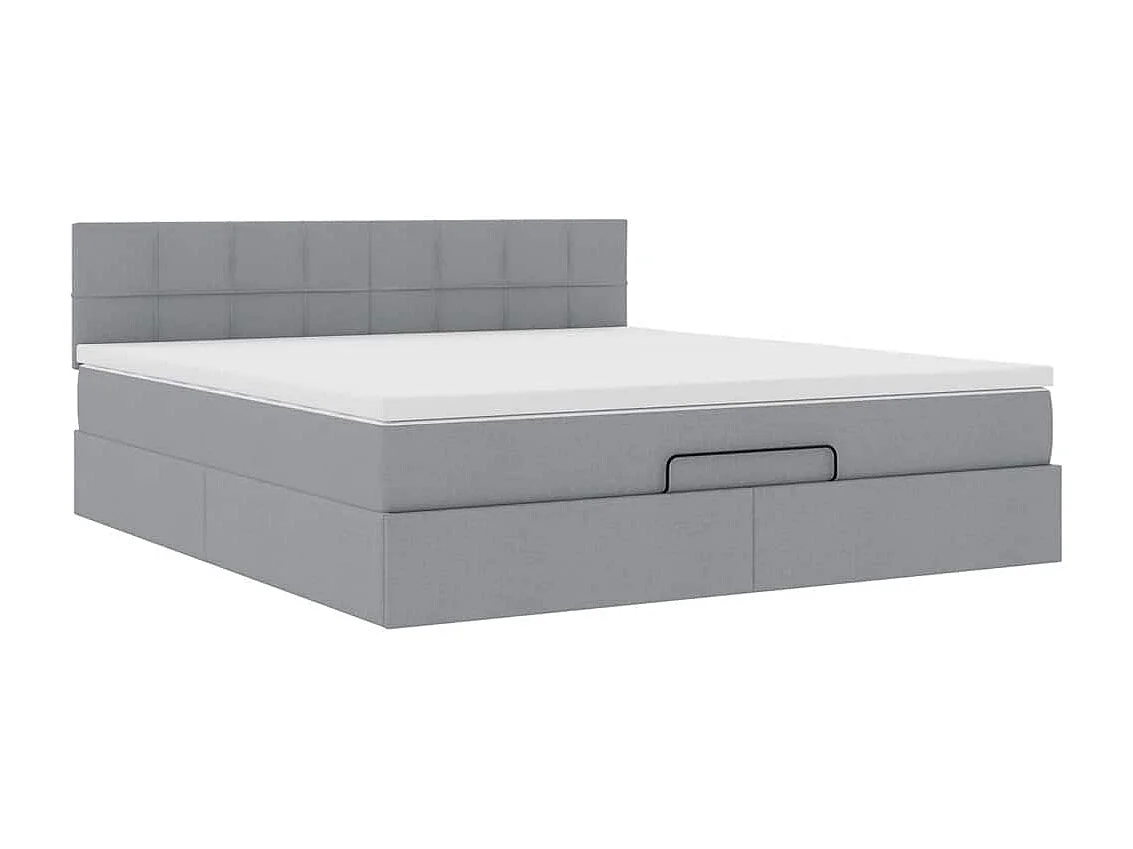 Ottomane Bett mit Matratze & LEDs Hellgrau 180x200 cm Stoff