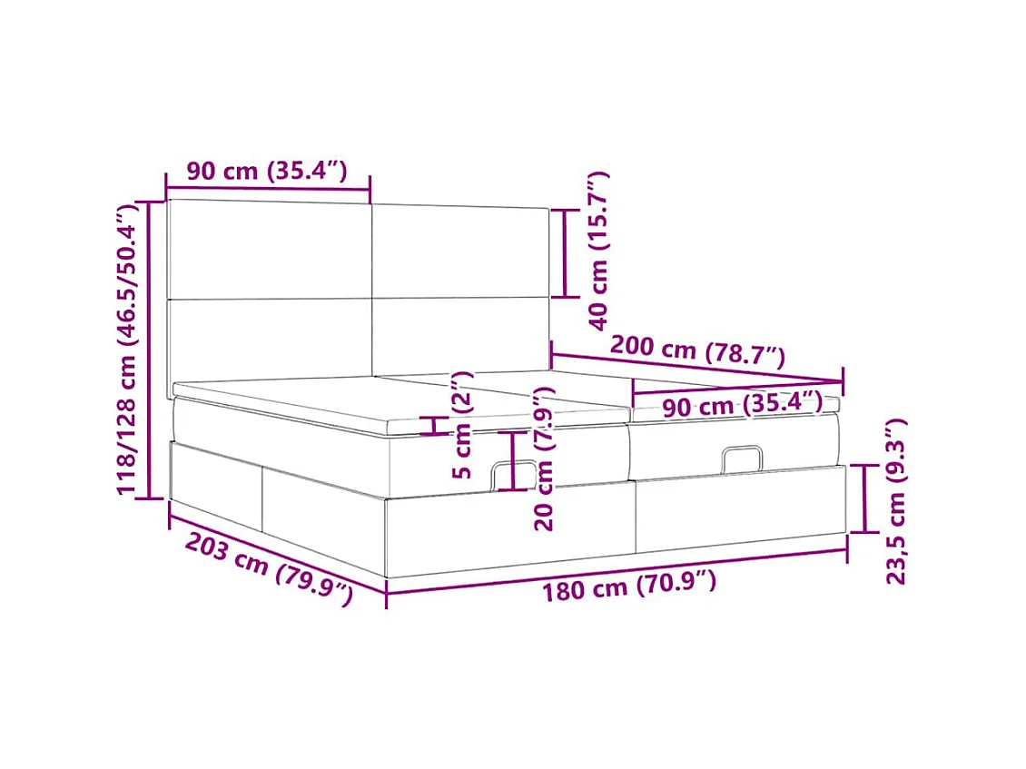 Ottoman bed met matrassen 180x200cm stof lichtgrijs
