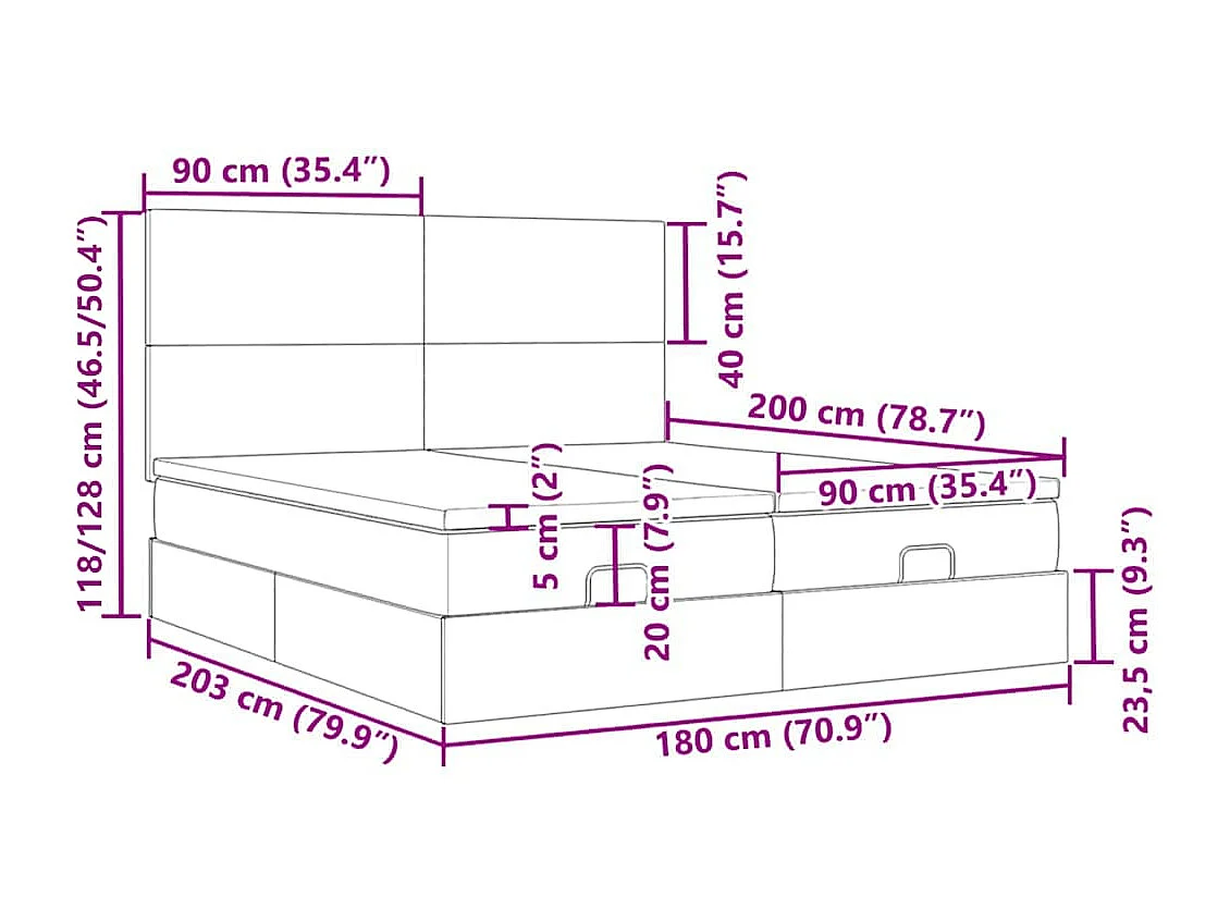 Ottoman bed met matrassen 180x200cm stof lichtgrijs