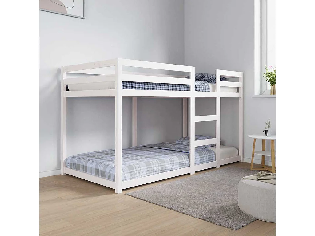Lit superposé sans matelas blanc 90x190 cm bois de pin massif