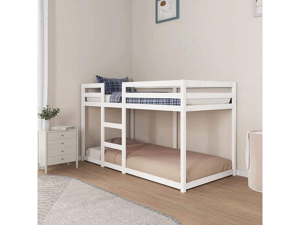 Lit superposé sans matelas blanc 90x190 cm bois de pin massif