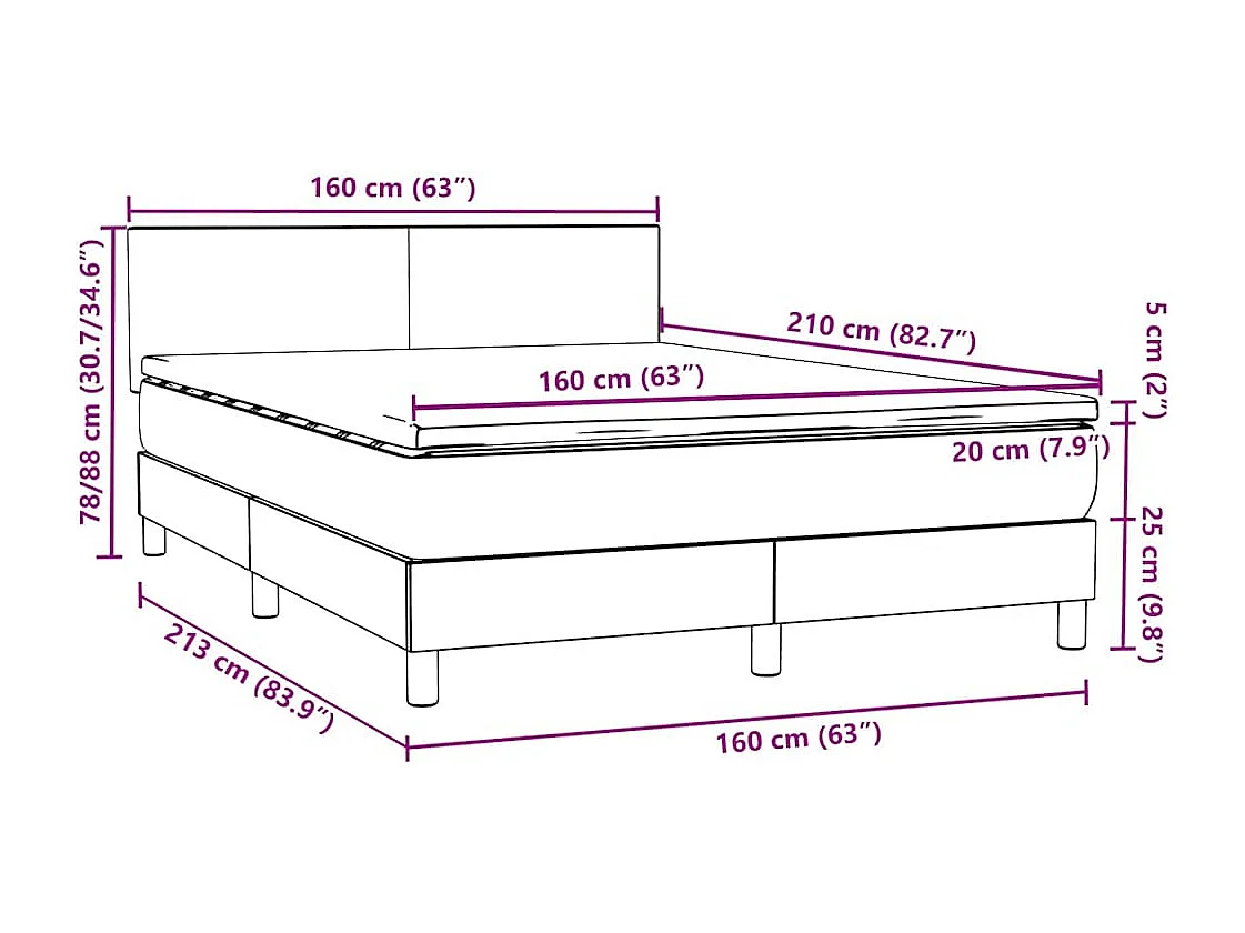 Boxspringbett mit Matratze & LED Schwarz 160x210 cm Samt