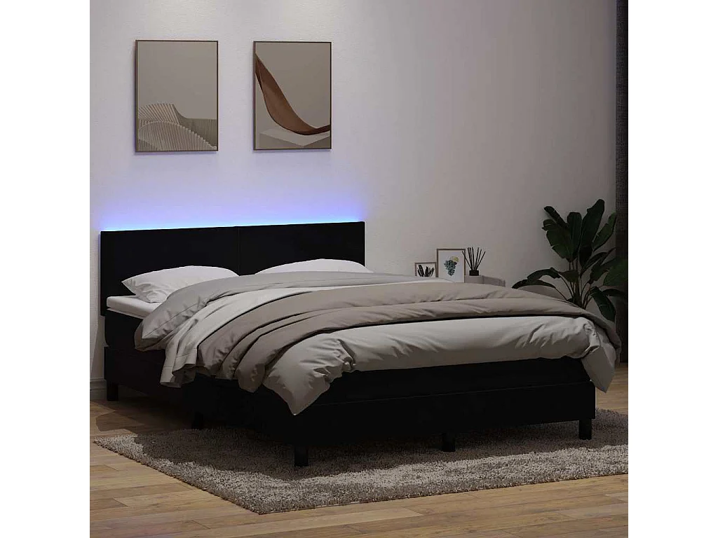 Boxspringbett mit Matratze & LED Schwarz 160x210 cm Samt