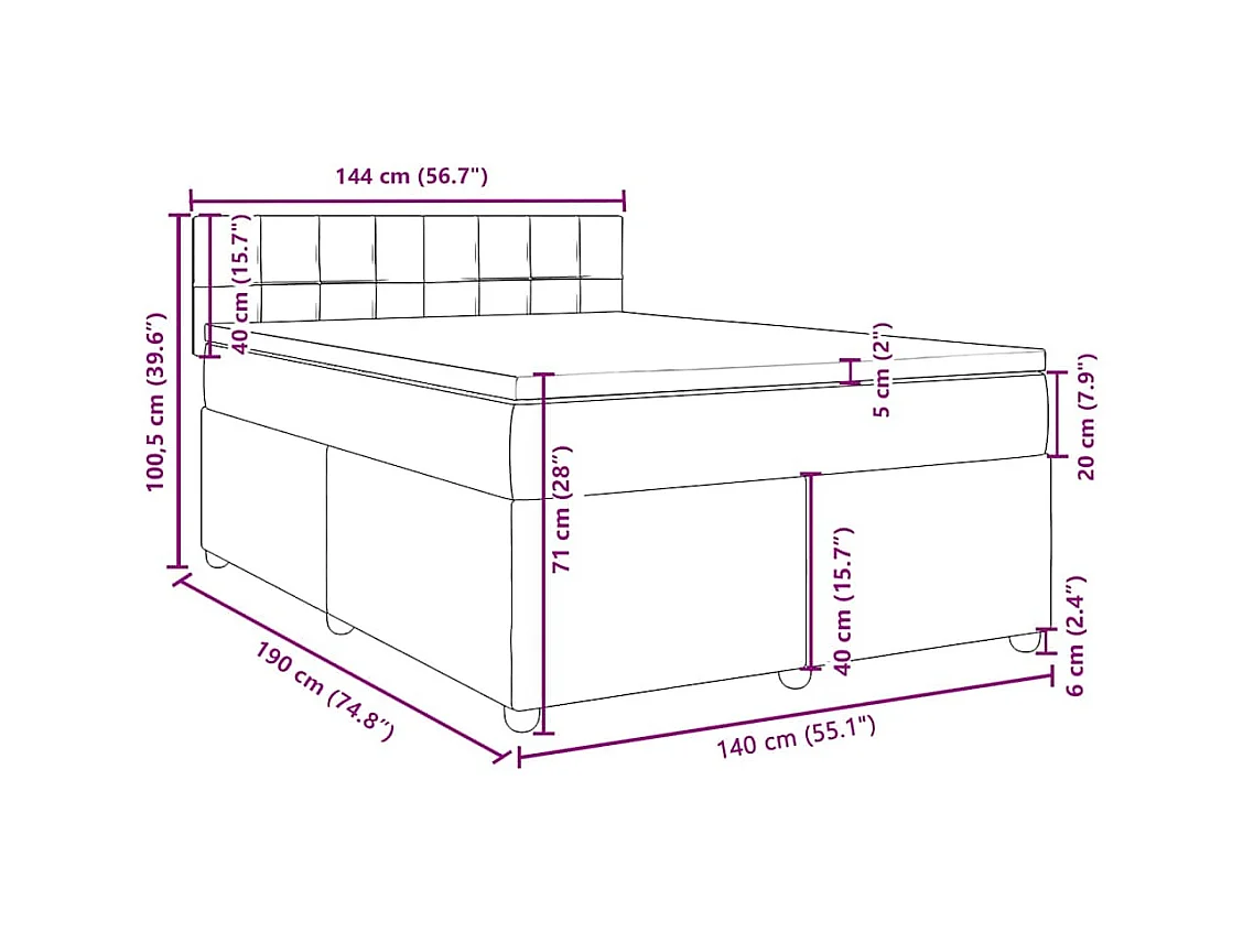 Sommier à lattes de lit avec matelas Noir 140x190 cm Tissu
