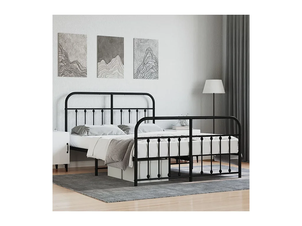 Cadre de lit métal sans matelas avec pied de lit noir 140x200cm