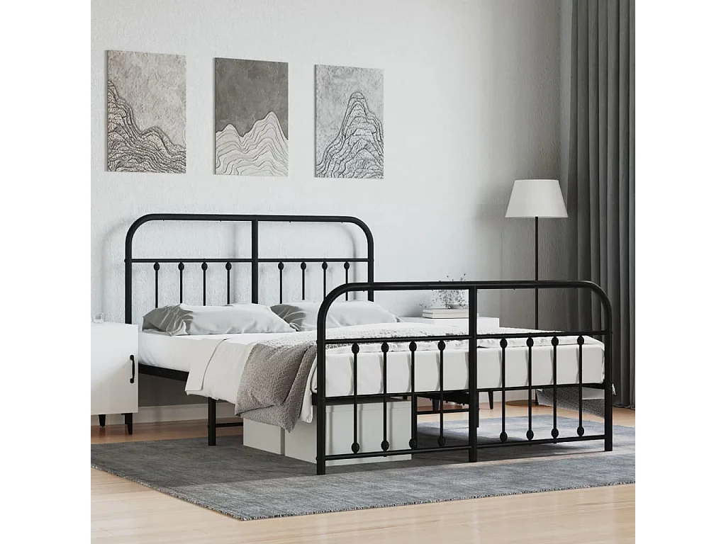 Cadre de lit métal sans matelas avec pied de lit noir 140x200cm
