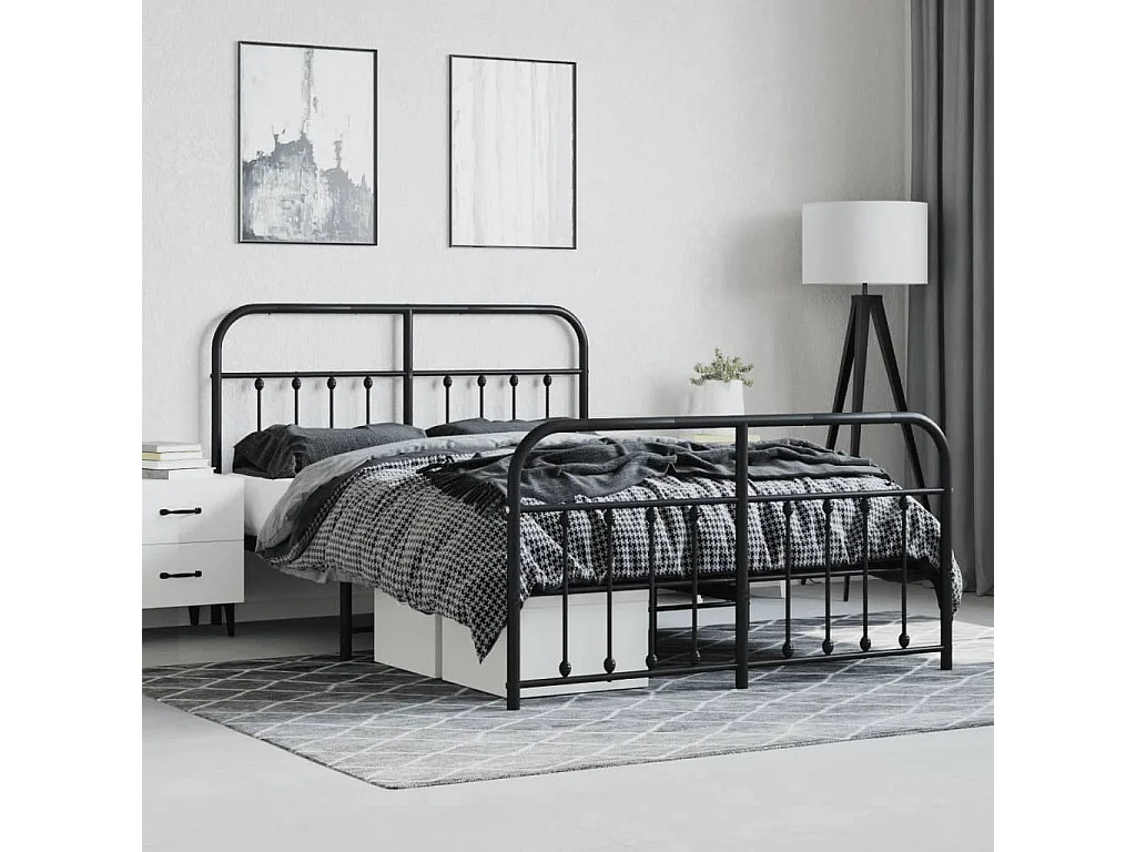 Cadre de lit métal sans matelas avec pied de lit noir 140x200cm