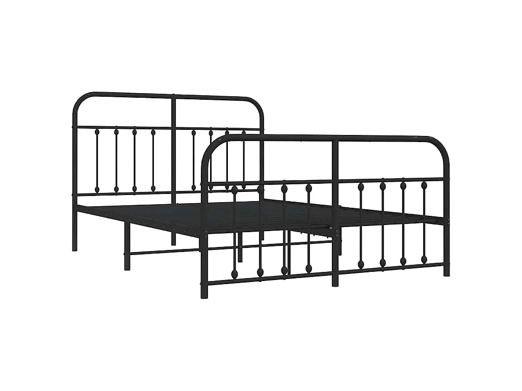 Cadre de lit métal sans matelas avec pied de lit noir 140x200cm