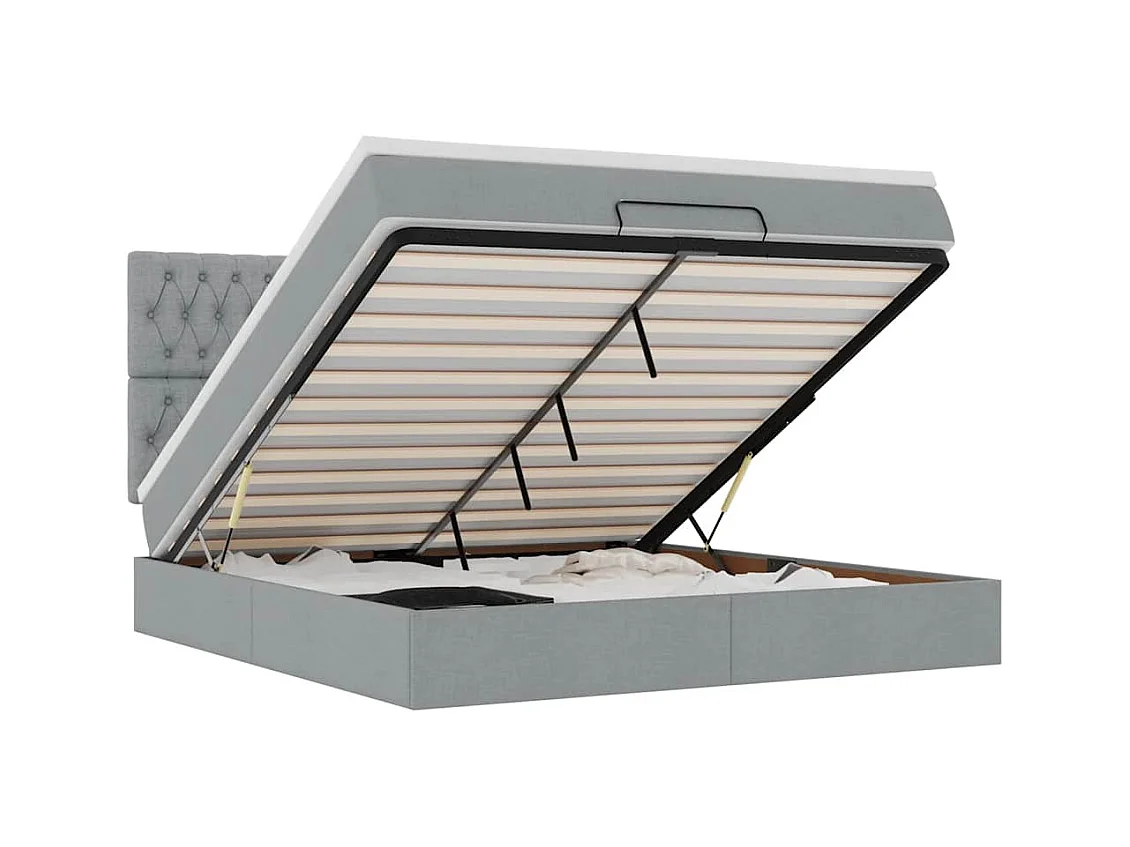 Cadre de lit ottoman et matelas gris clair 180x200 cm tissu