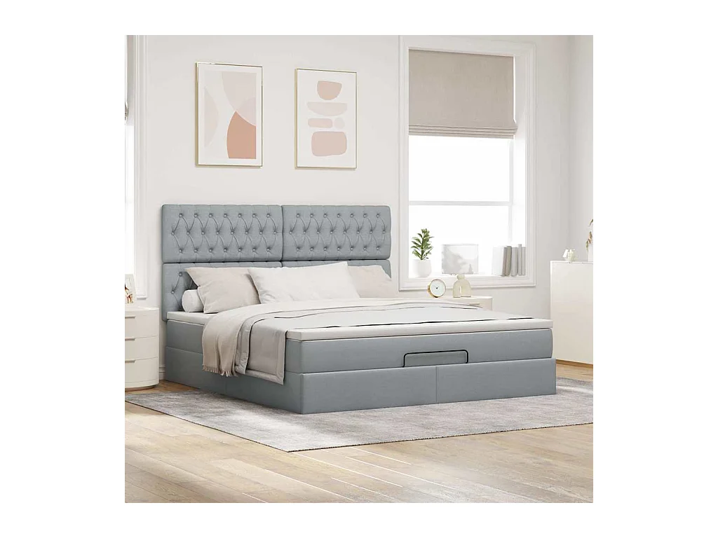 Cadre de lit ottoman et matelas gris clair 180x200 cm tissu