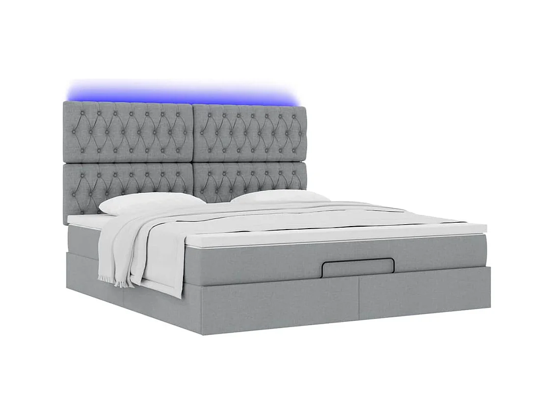 Cadre de lit ottoman et matelas gris clair 180x200 cm tissu