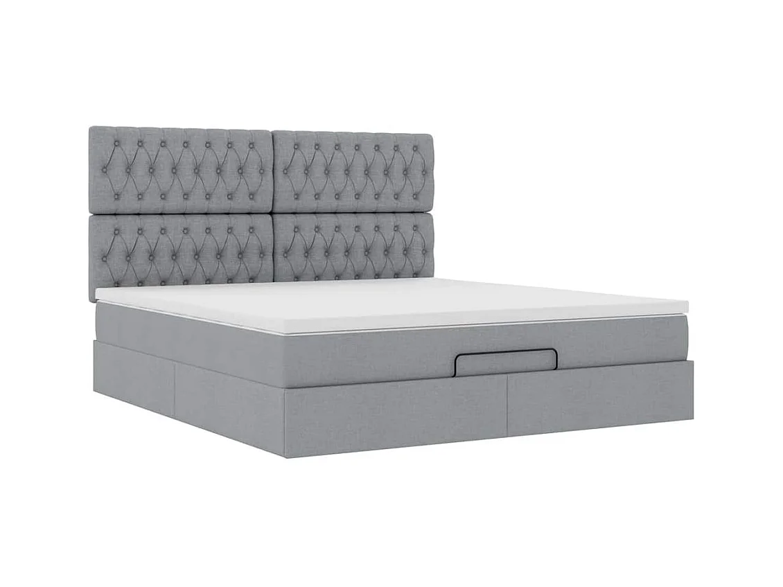 Cadre de lit ottoman et matelas gris clair 180x200 cm tissu