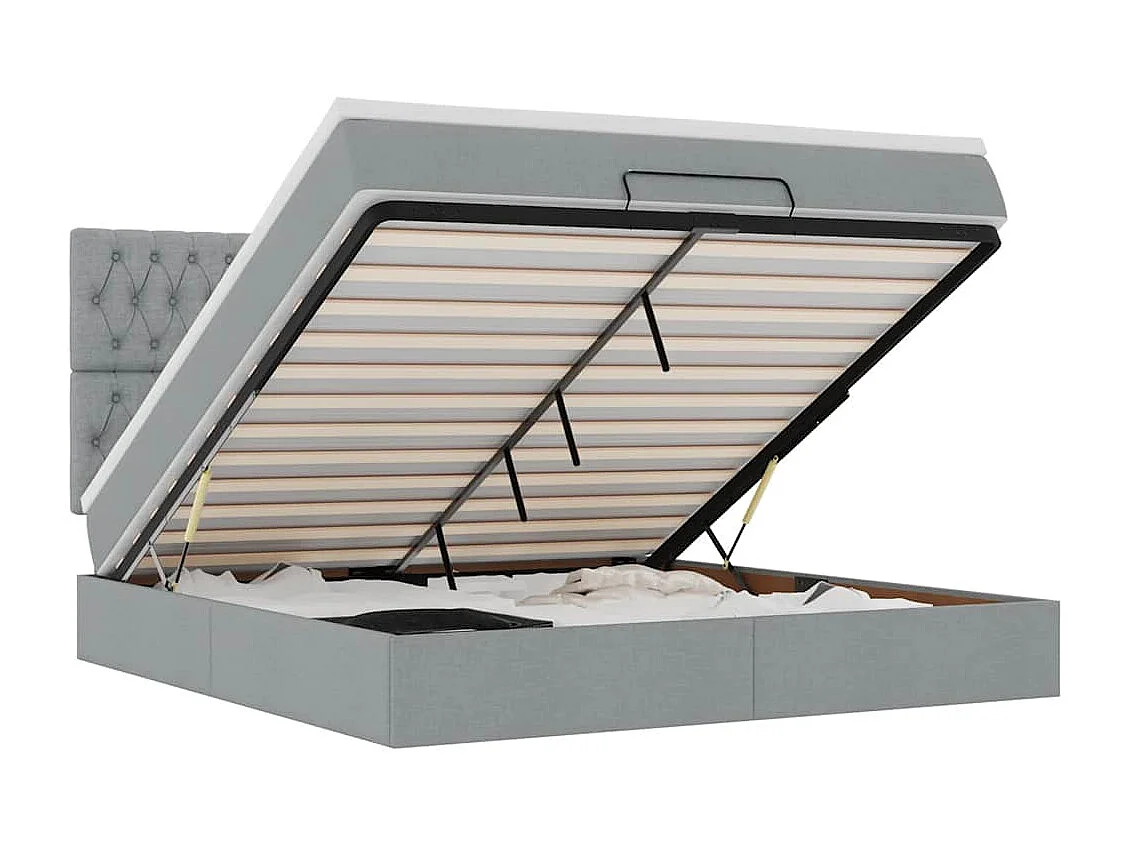 Ottoman-Bett mit Matratze & LEDs Hellgrau 180x200 cm Stoff