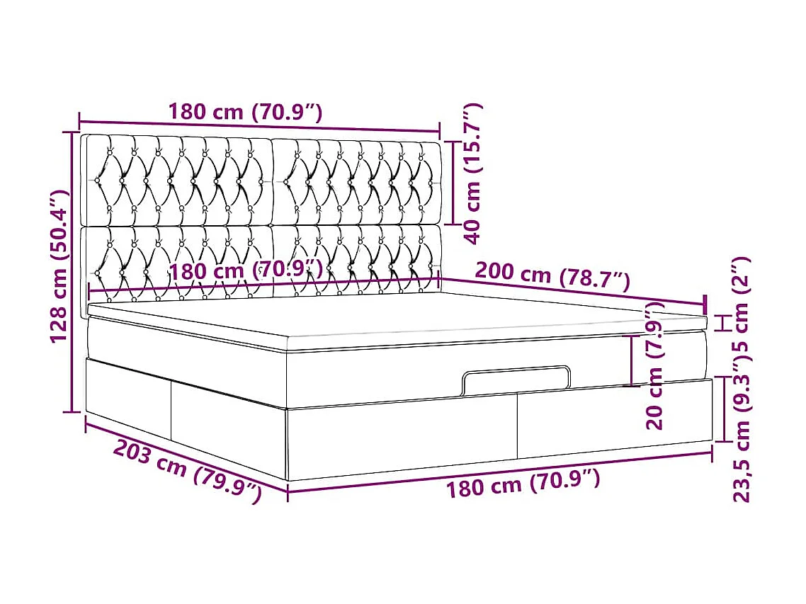 Ottoman-Bett mit Matratze & LEDs Hellgrau 180x200 cm Stoff