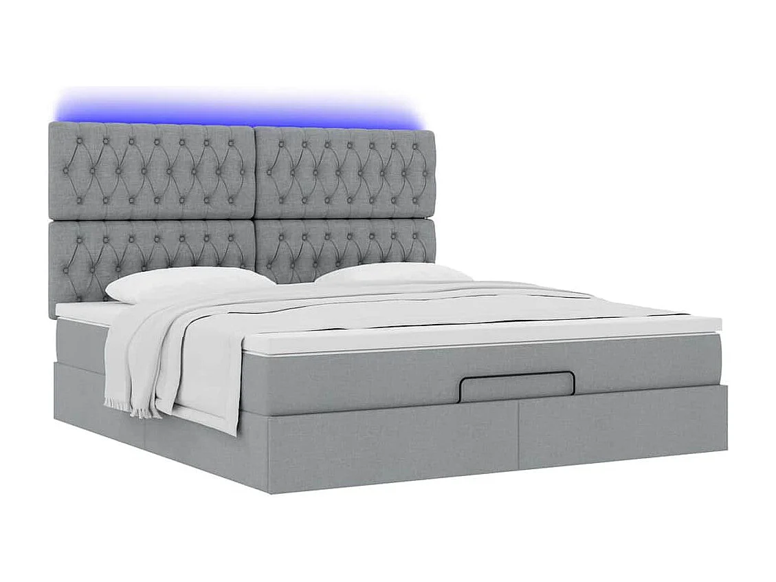 Ottoman-Bett mit Matratze & LEDs Hellgrau 180x200 cm Stoff