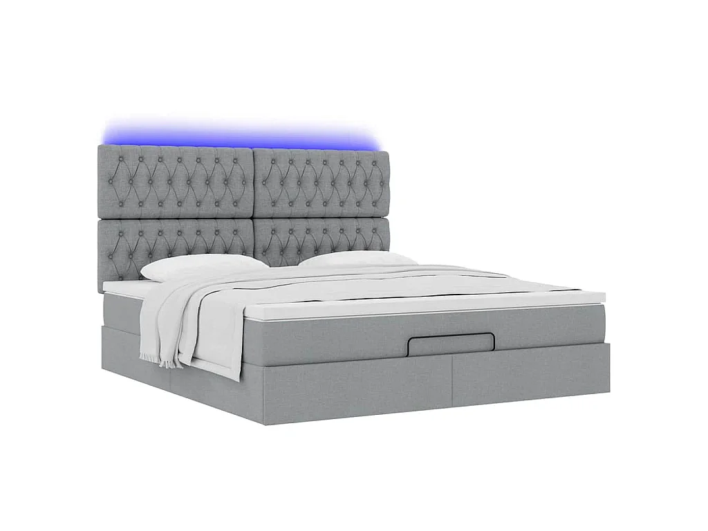 Ottoman-Bett mit Matratze & LEDs Hellgrau 180x200 cm Stoff