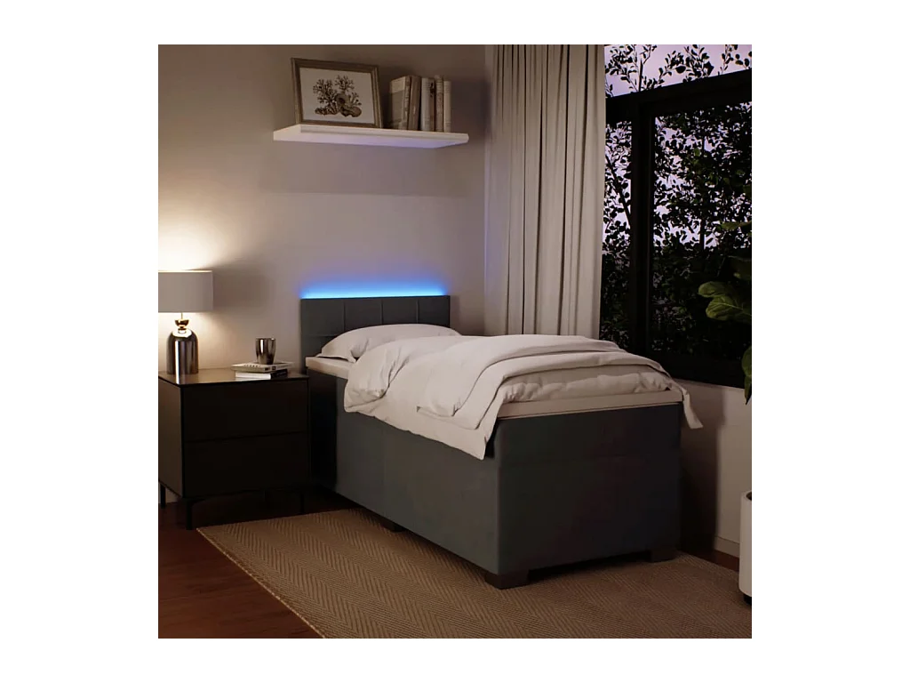 Sommier à lattes de lit et matelas Gris foncé 90x200 cm Velours