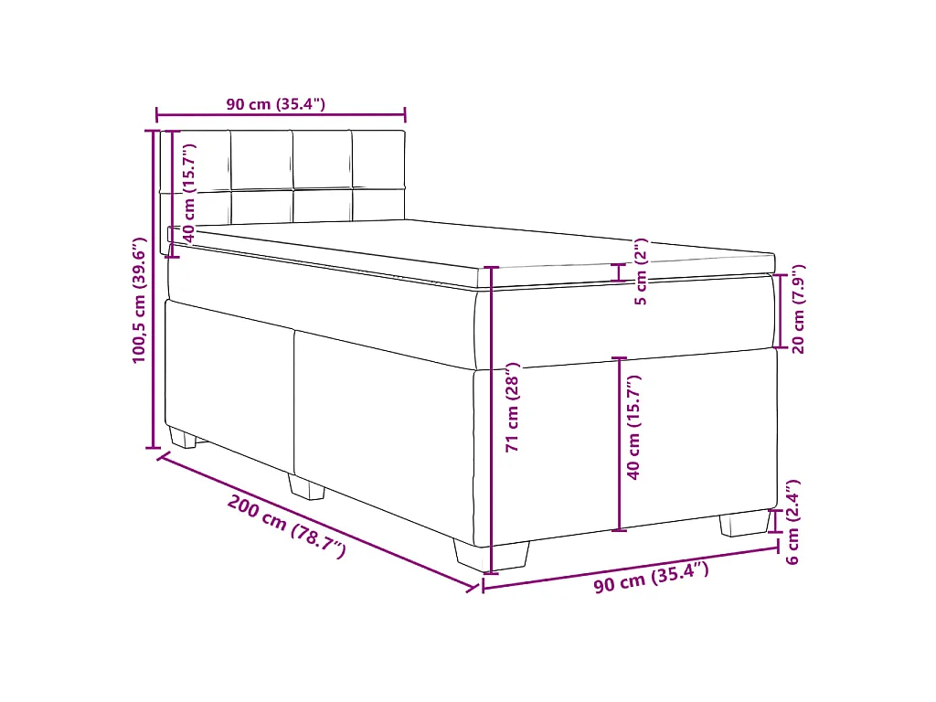 Giroletto a Molle con Materasso Grigio Scuro 90x200 cm Velluto