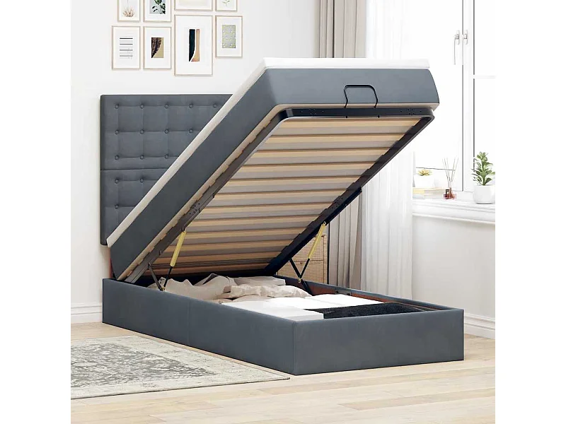 Ottoman bed met matrassen 100x200cm fluweel donkergrijs