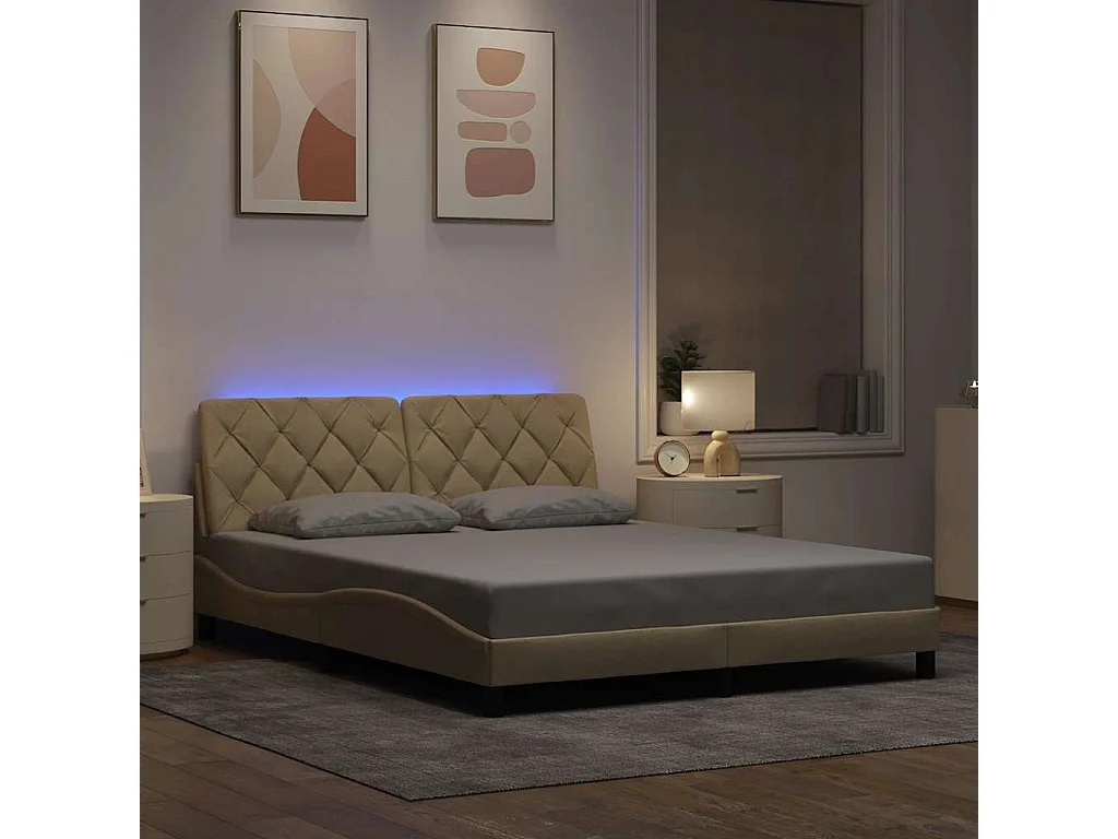 Estrutura de cama com LED sem colchão 160x200 cm tecido creme