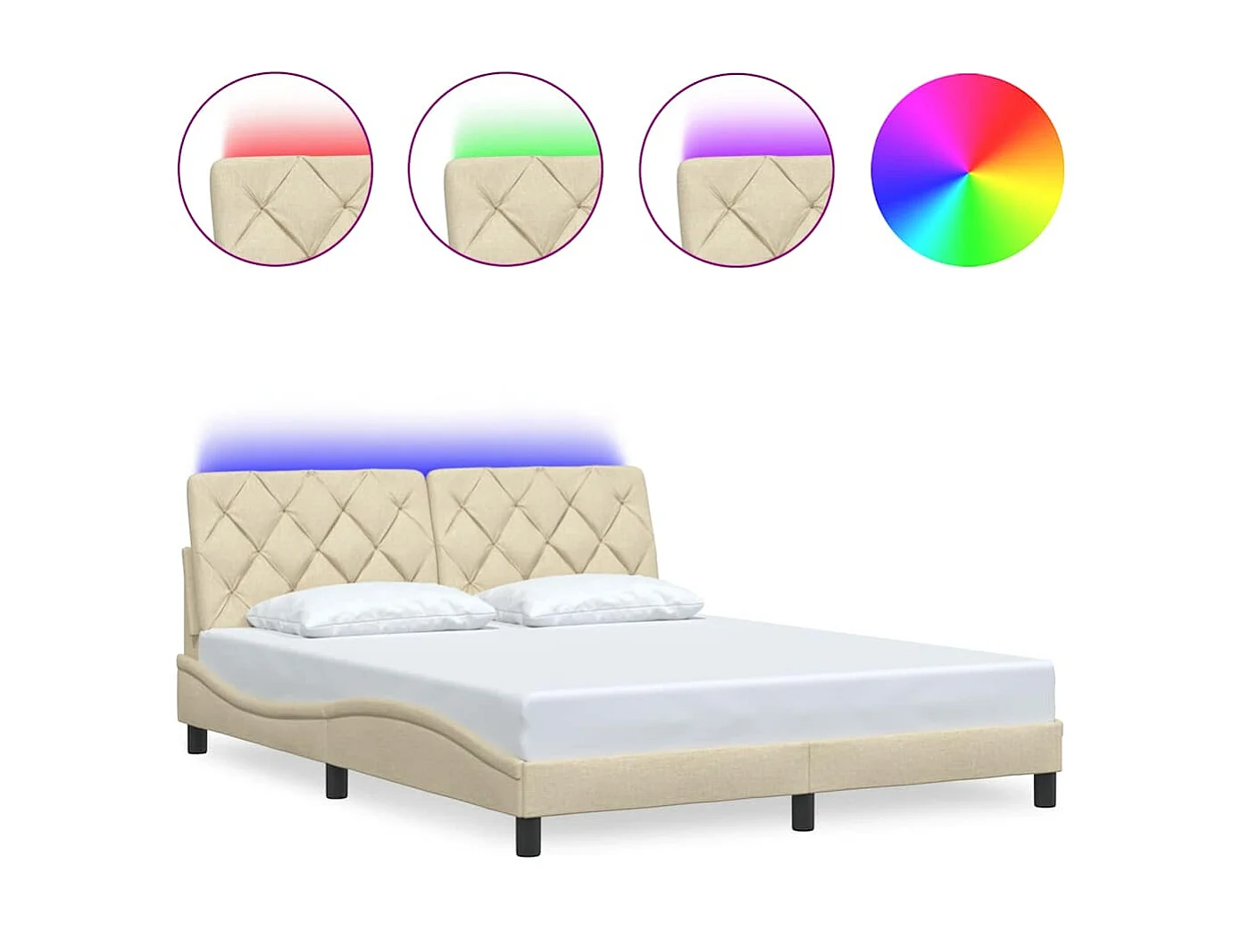 Estrutura de cama com LED sem colchão 160x200 cm tecido creme