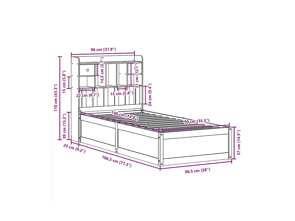 Cadre de lit sans matelas blanc 90x190 cm bois de pin massif