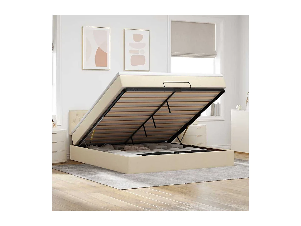 Ottoman-Bett mit Matratze Creme 160x200 cm Stoff