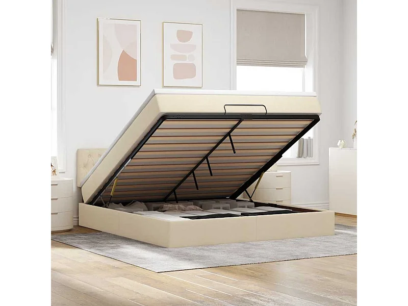 Ottoman bed met matras 160x200cm stof crèmekleurig