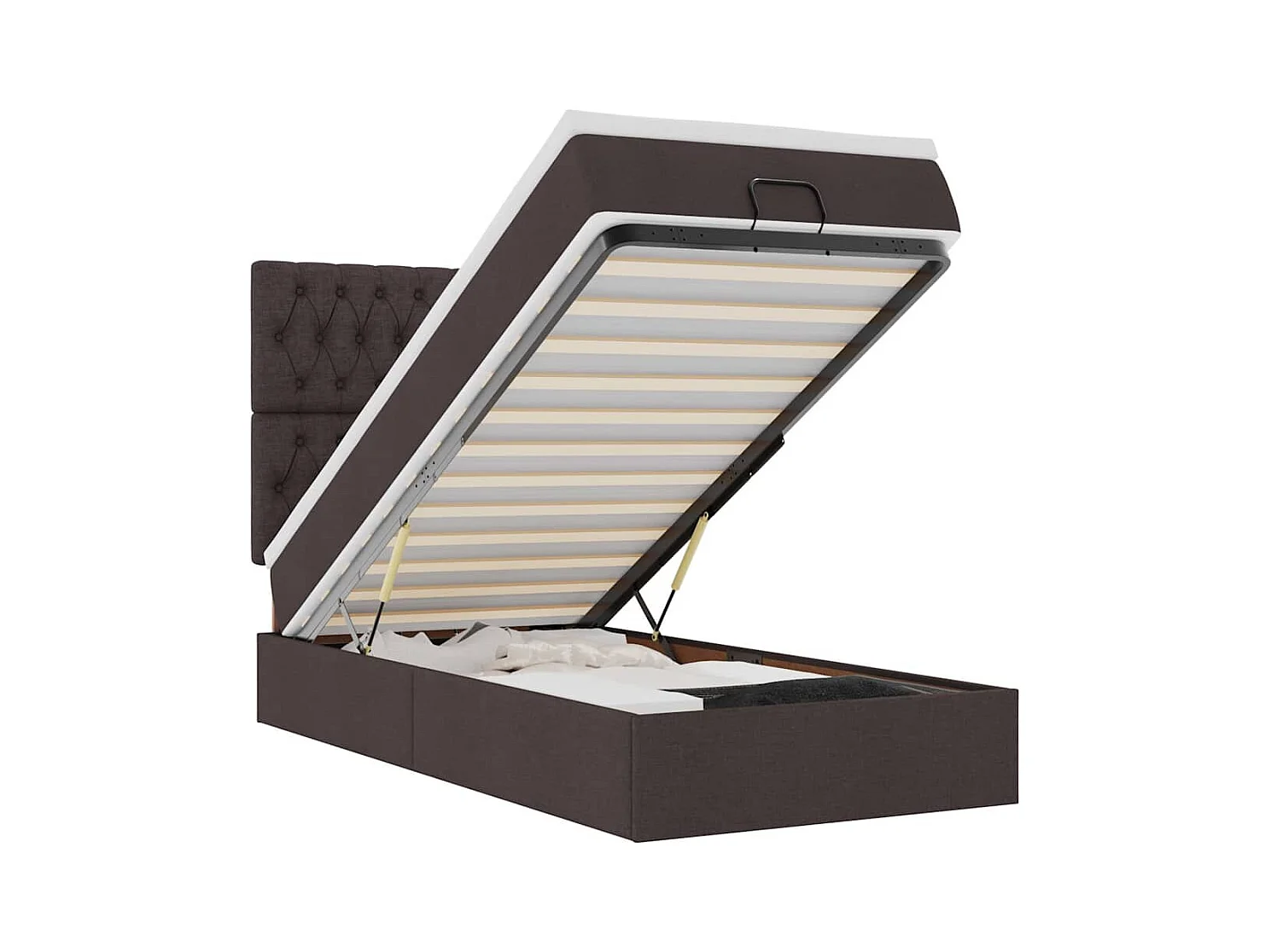 Lit ottoman avec matelas marron foncé 100x200 cm tissu