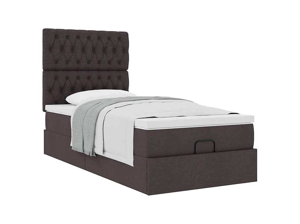 Lit ottoman avec matelas marron foncé 100x200 cm tissu