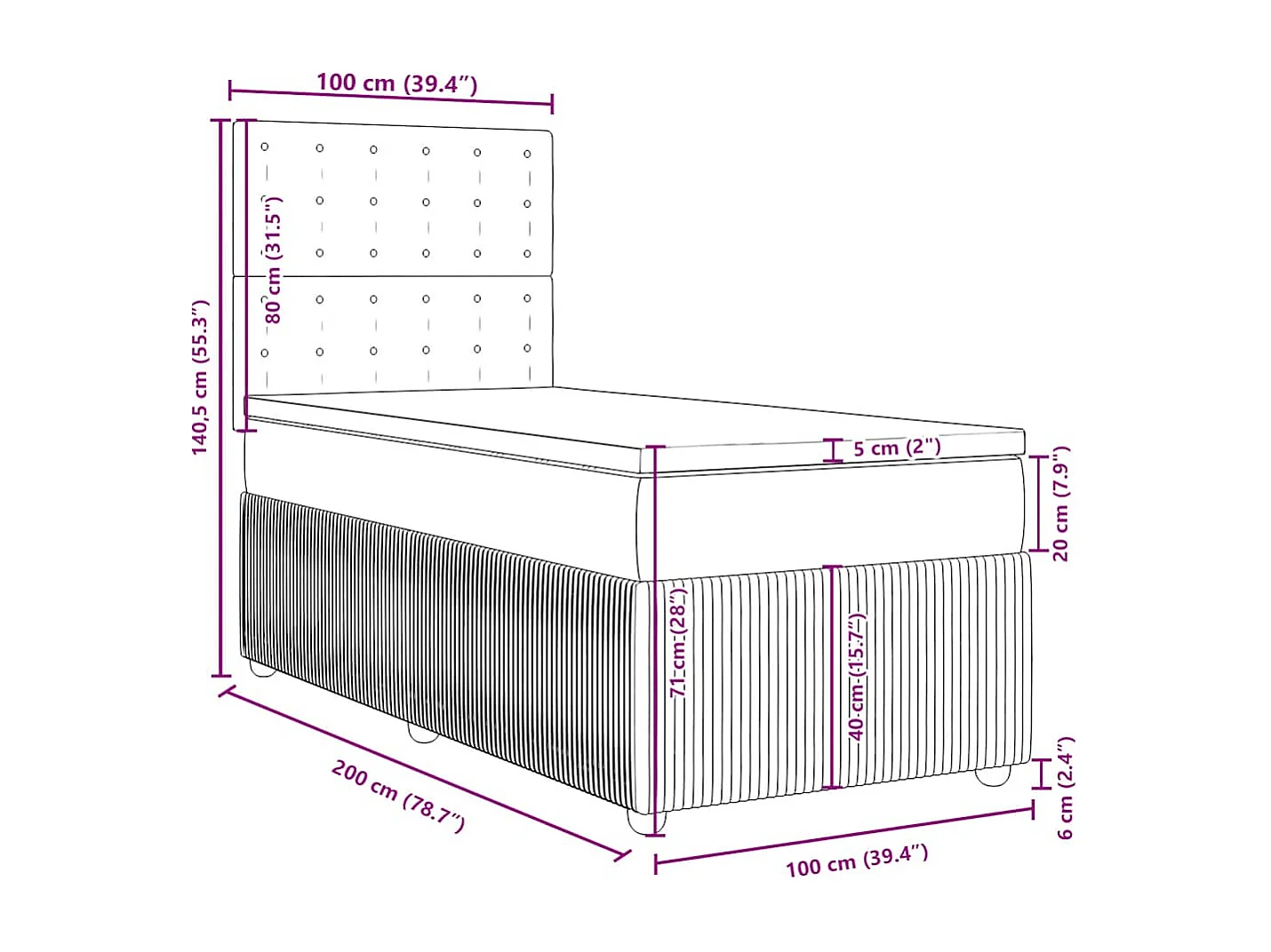 Boxspringbett mit Matratze Taupe 100x200 cm Stoff