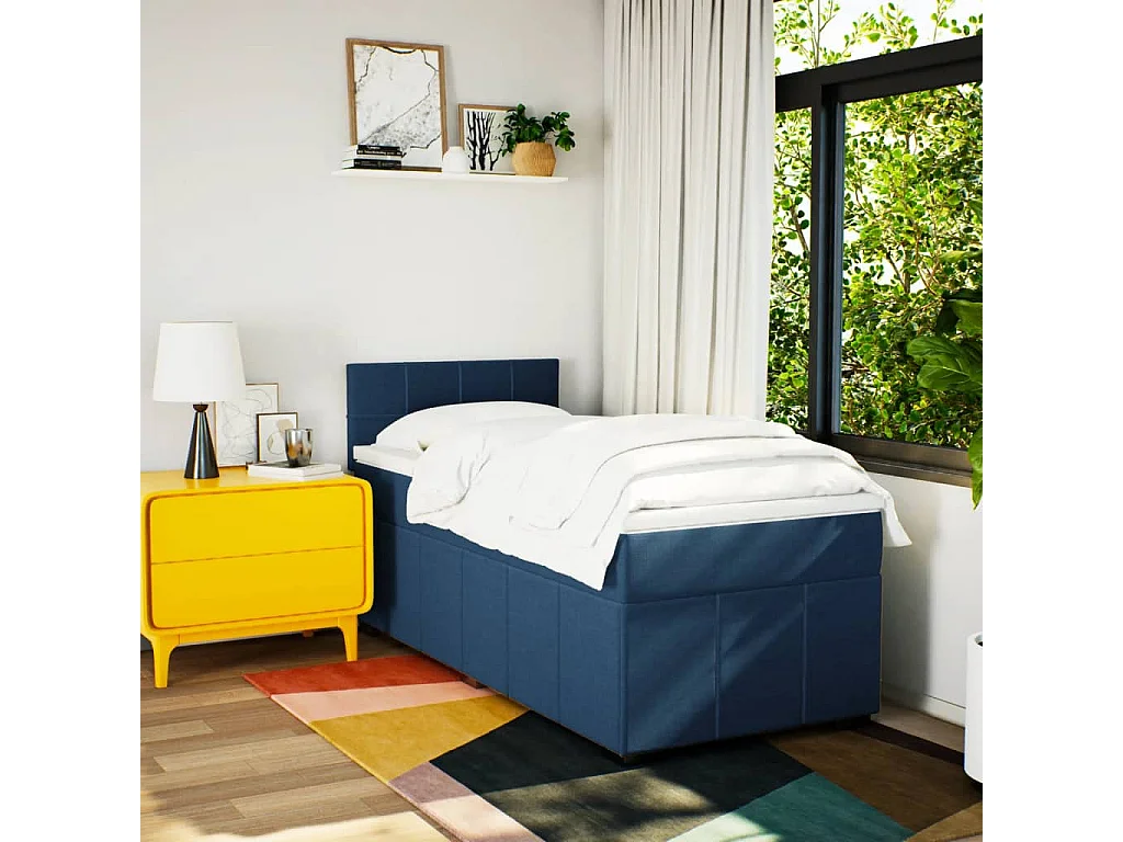 Cama com molas/colchão 100x200 cm tecido azul