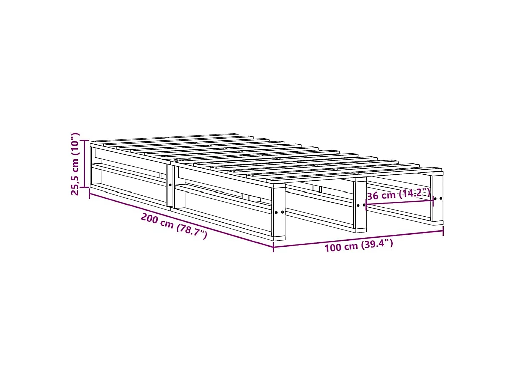 Estructura de cama sin colchón madera maciza de pino 100x200 cm