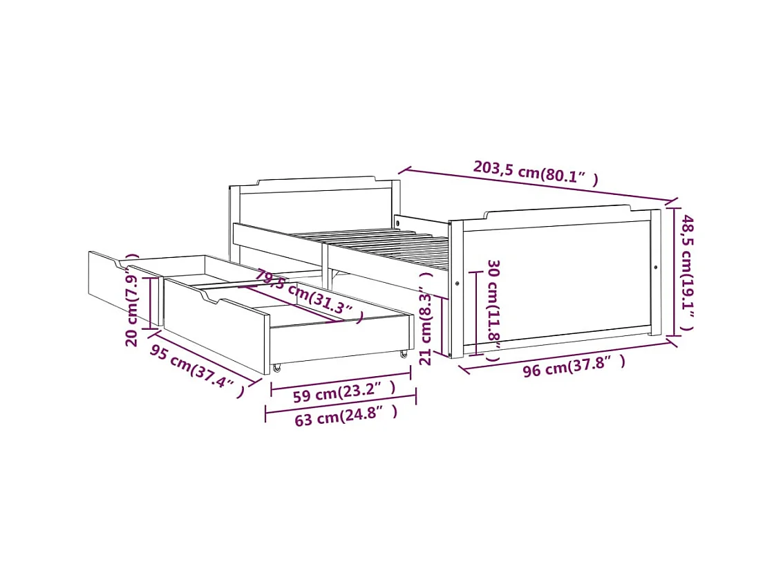 Cadre de lit sans matelas blanc bois de pin massif 90x200 cm